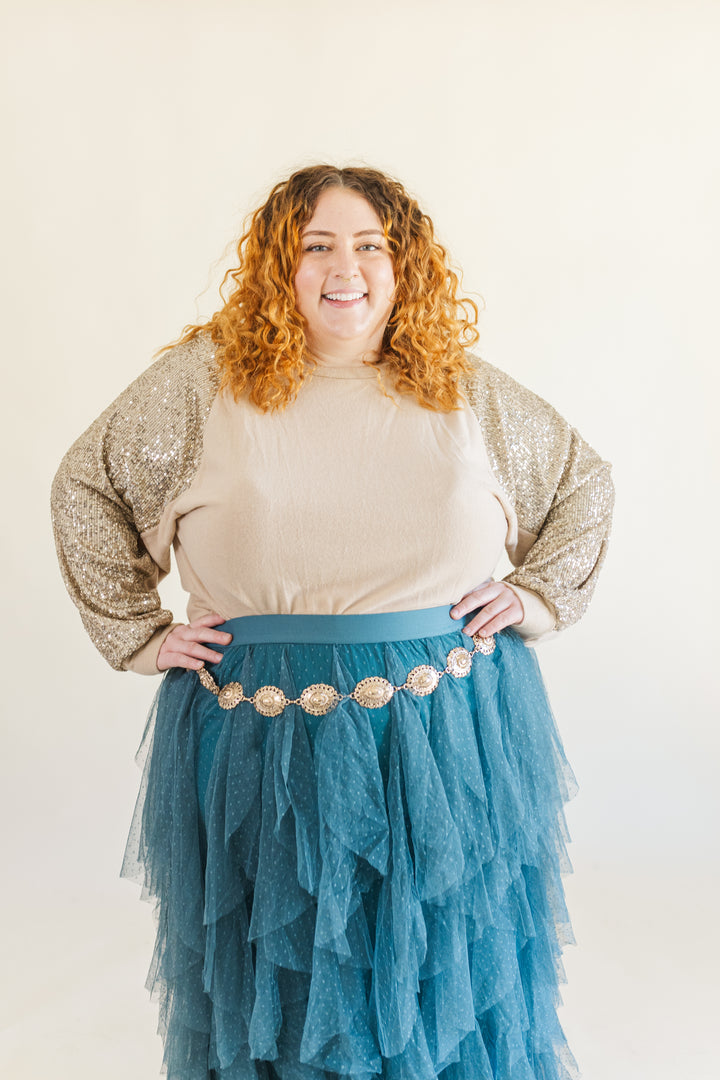 Sabrina Ruffle Trim Mesh Skirt in Teal