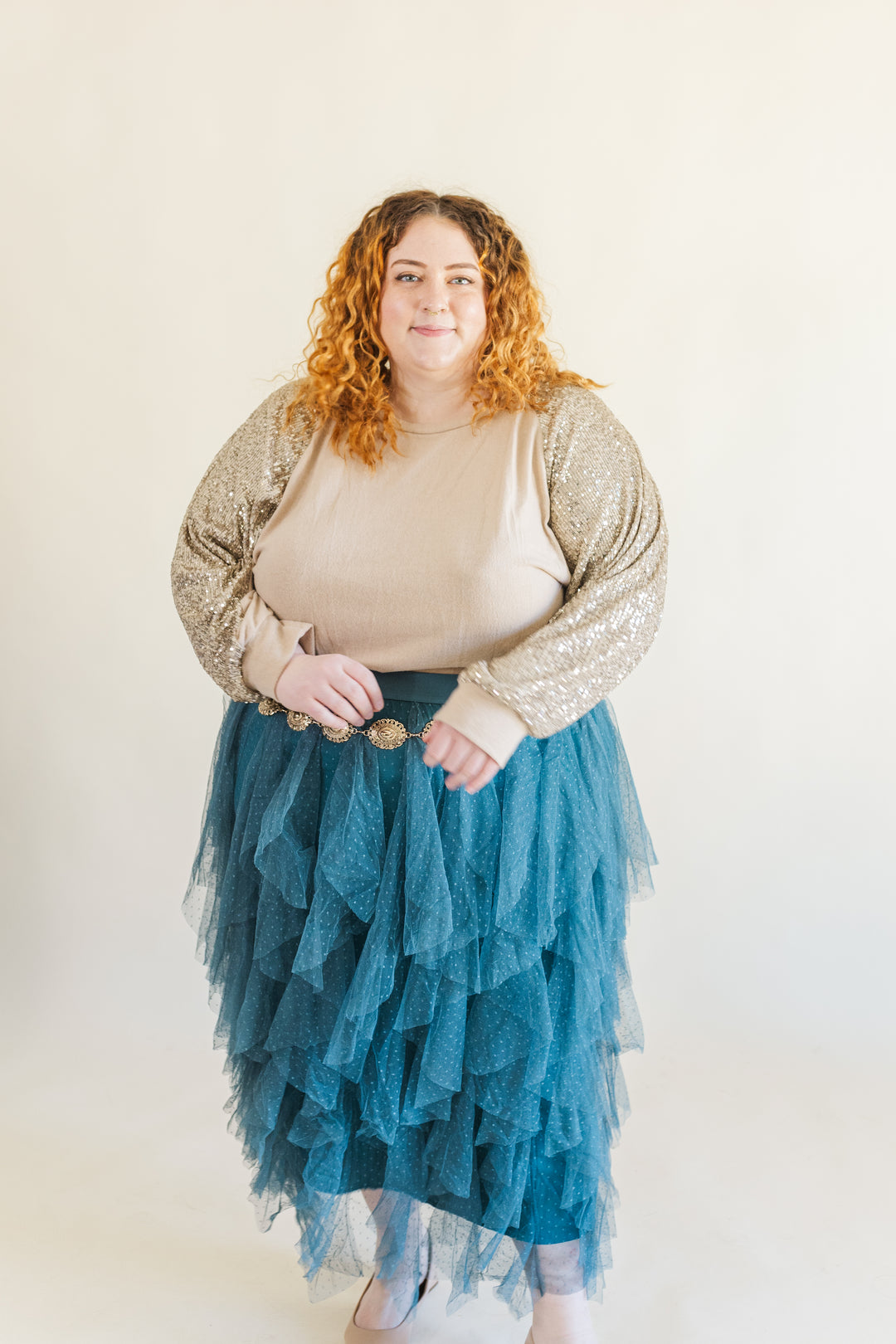 Sabrina Ruffle Trim Mesh Skirt in Teal