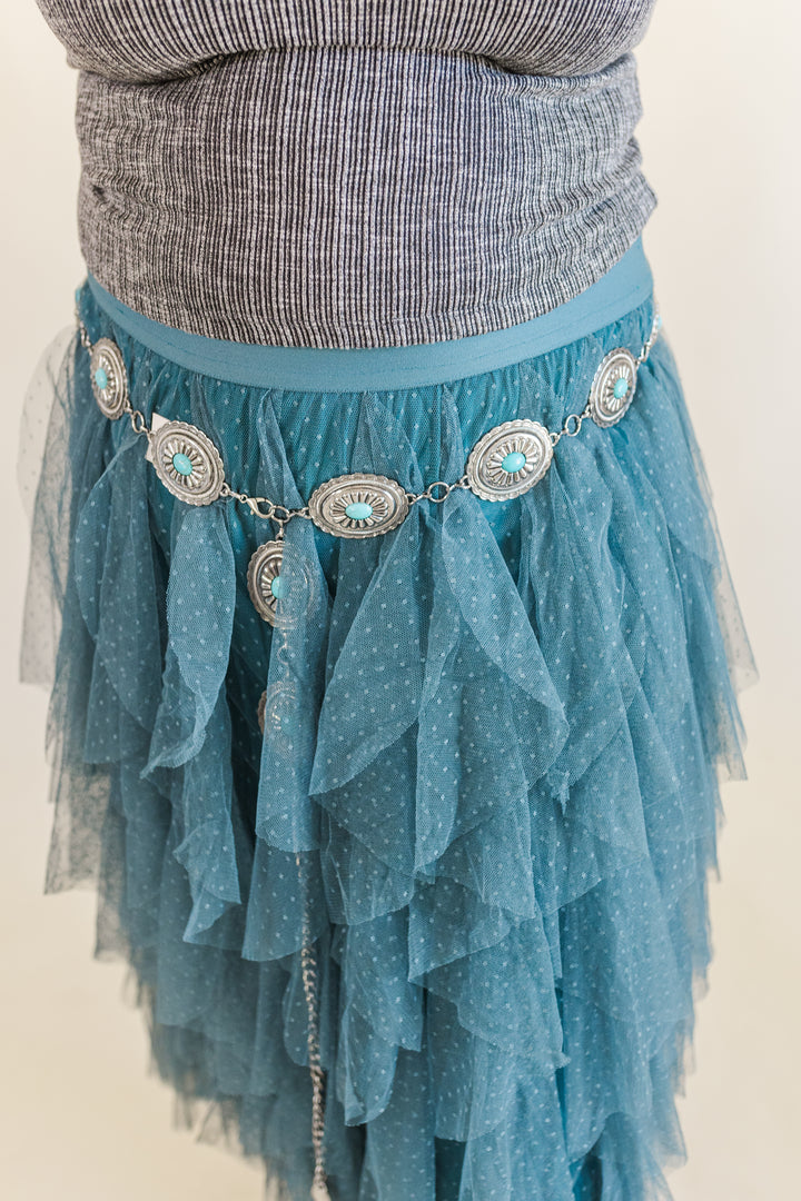 Sabrina Ruffle Trim Mesh Skirt in Teal