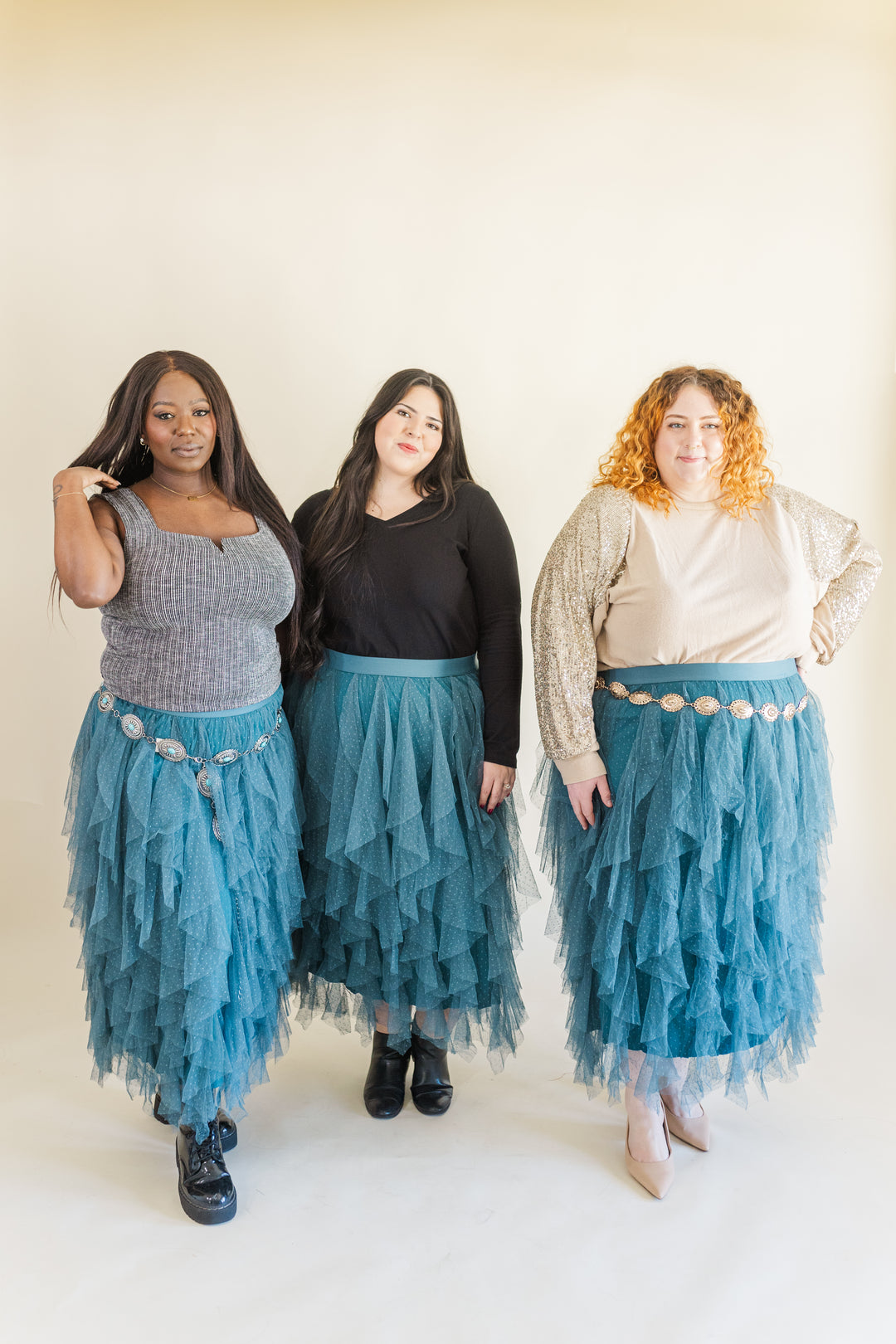 Sabrina Ruffle Trim Mesh Skirt in Teal