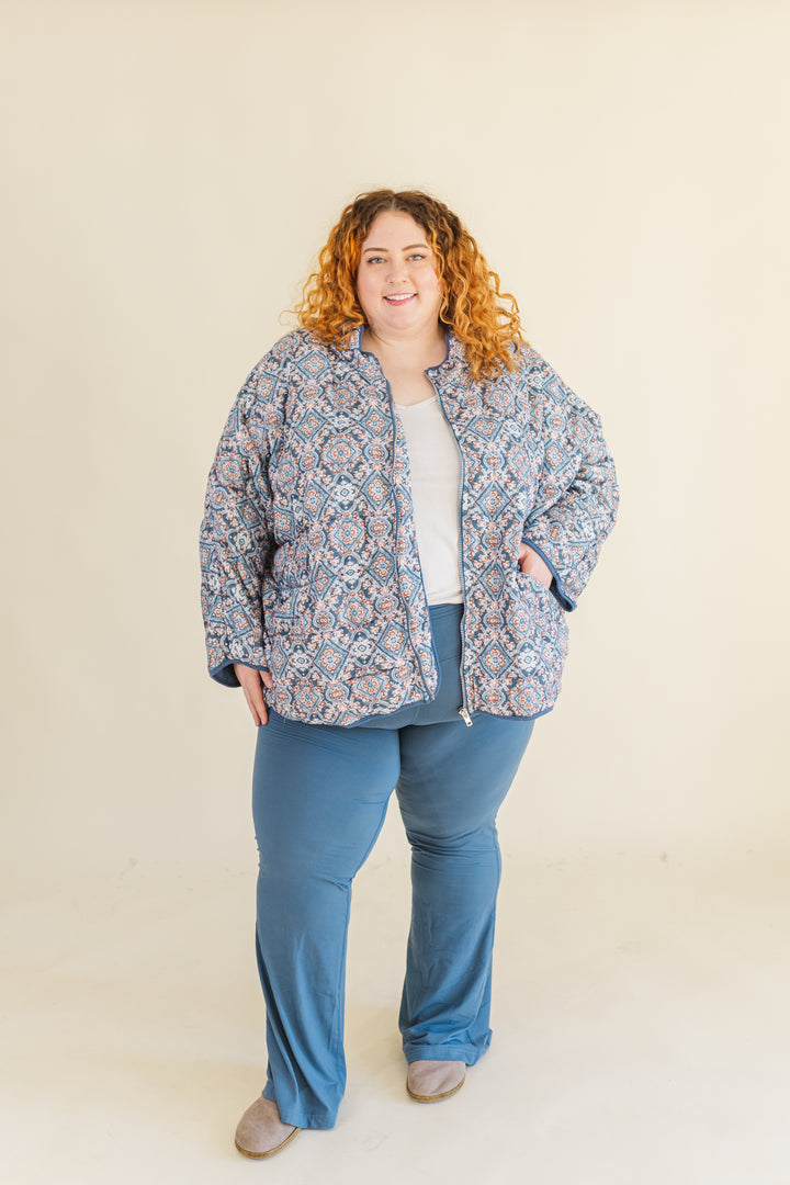 Gemma Quilted Medallion Puff Jacket in Blue