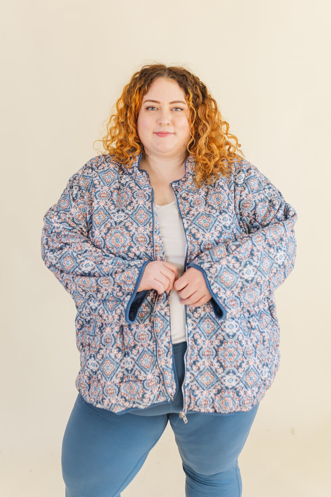 Gemma Quilted Medallion Puff Jacket in Blue