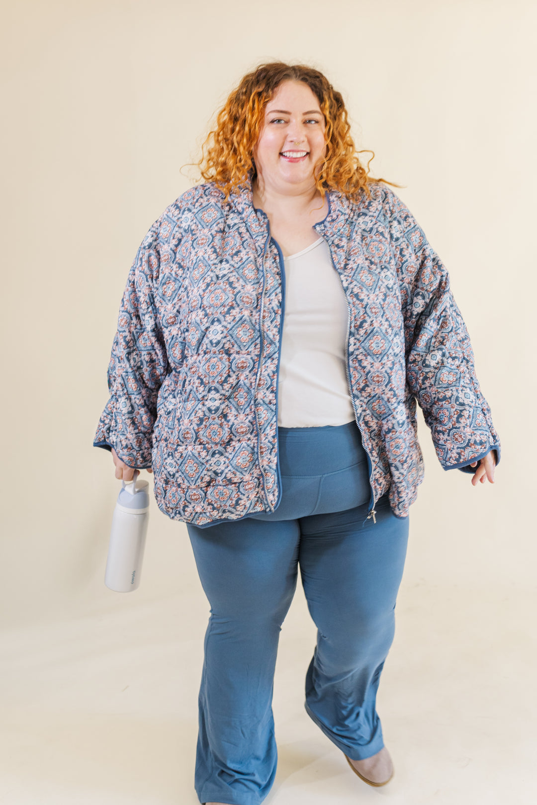 Gemma Quilted Medallion Puff Jacket in Blue