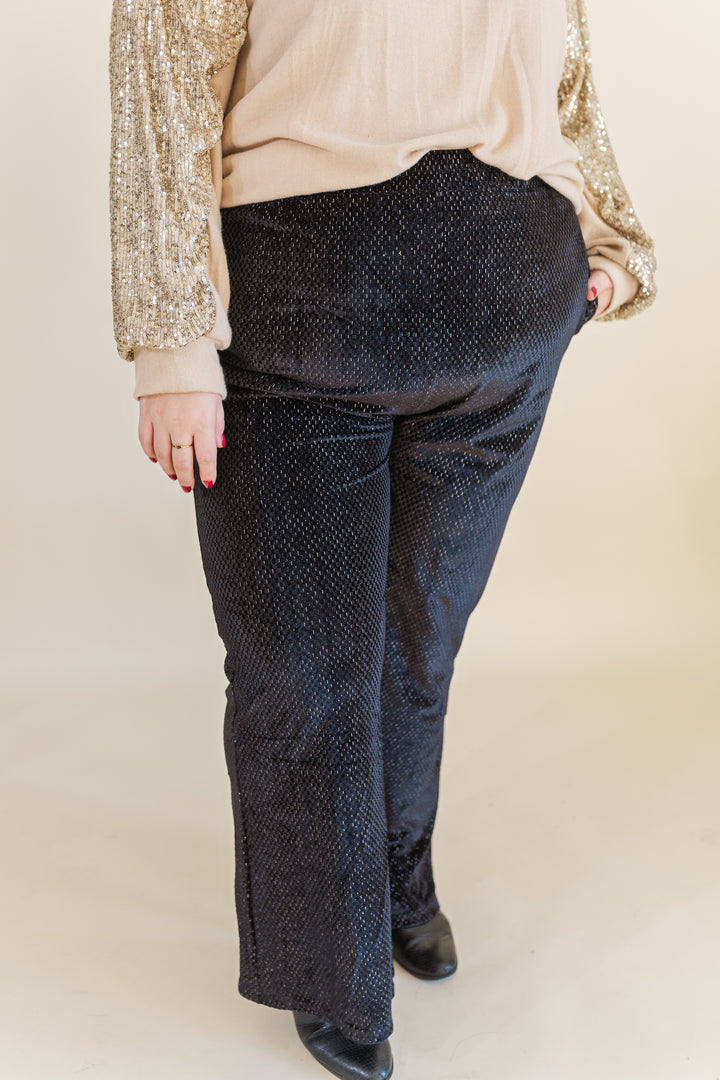 Clara Textured Velvet Wide Leg Pants in Black