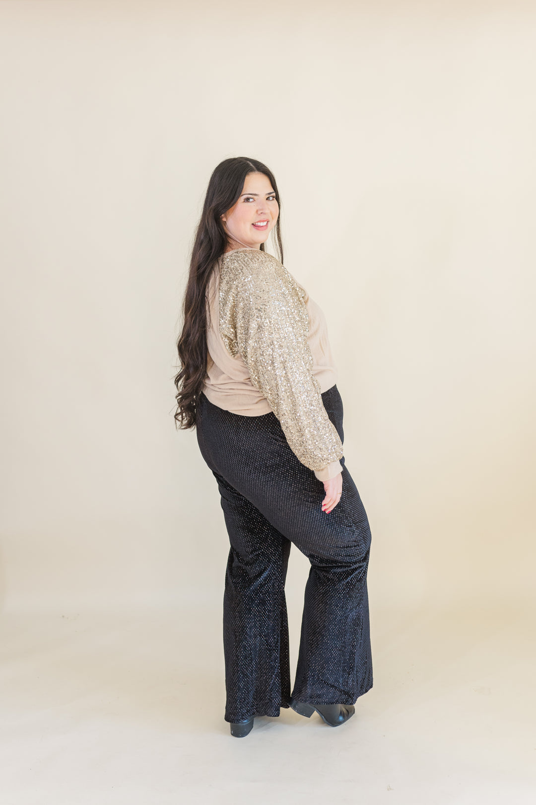 Clara Textured Velvet Wide Leg Pants in Black