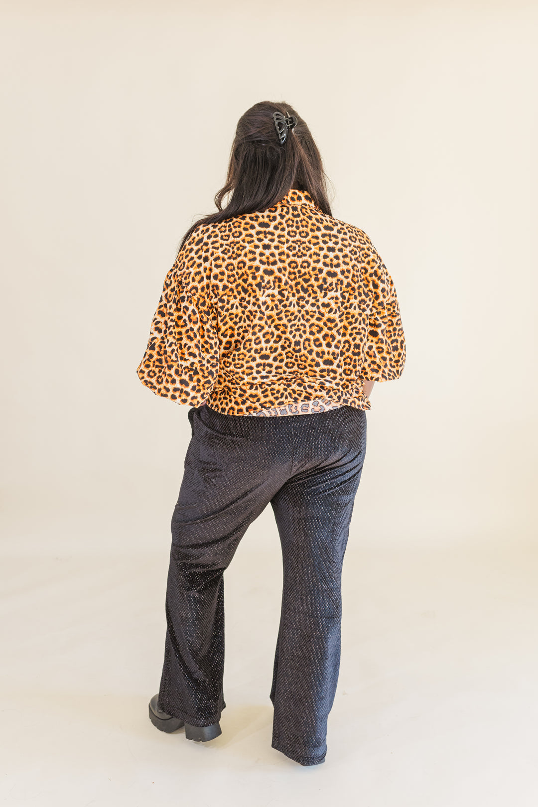 Alessia Leopard Print Button Up Long Sleeve Shirt in Camel