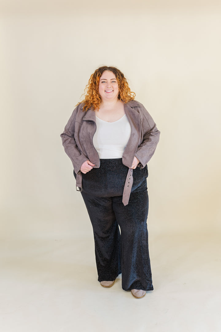 Clara Textured Velvet Wide Leg Pants in Black