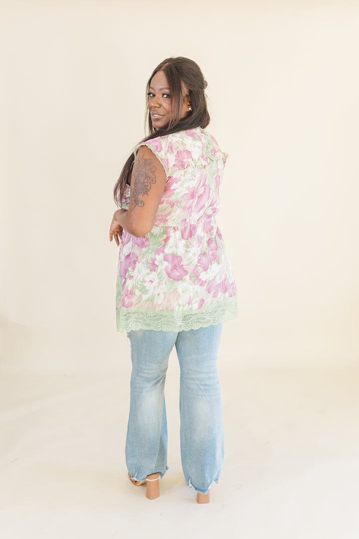 Farrah Tank Tunic with Lace Detailing in Olive Mix