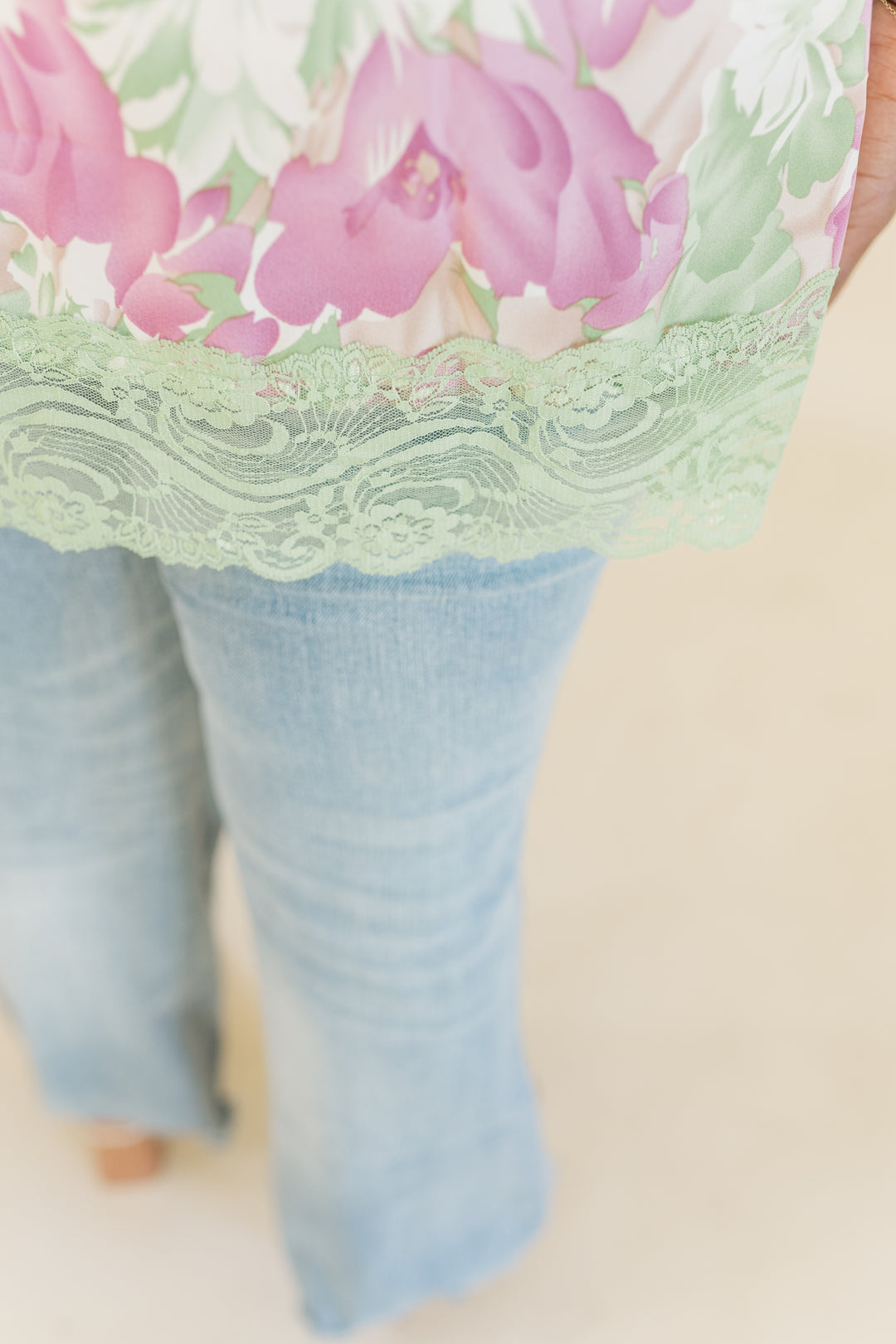 Farrah Tank Tunic with Lace Detailing in Olive Mix