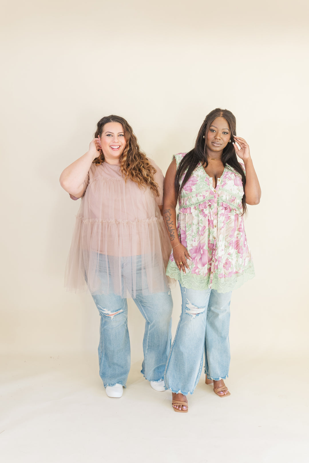 Farrah Tank Tunic with Lace Detailing in Olive Mix