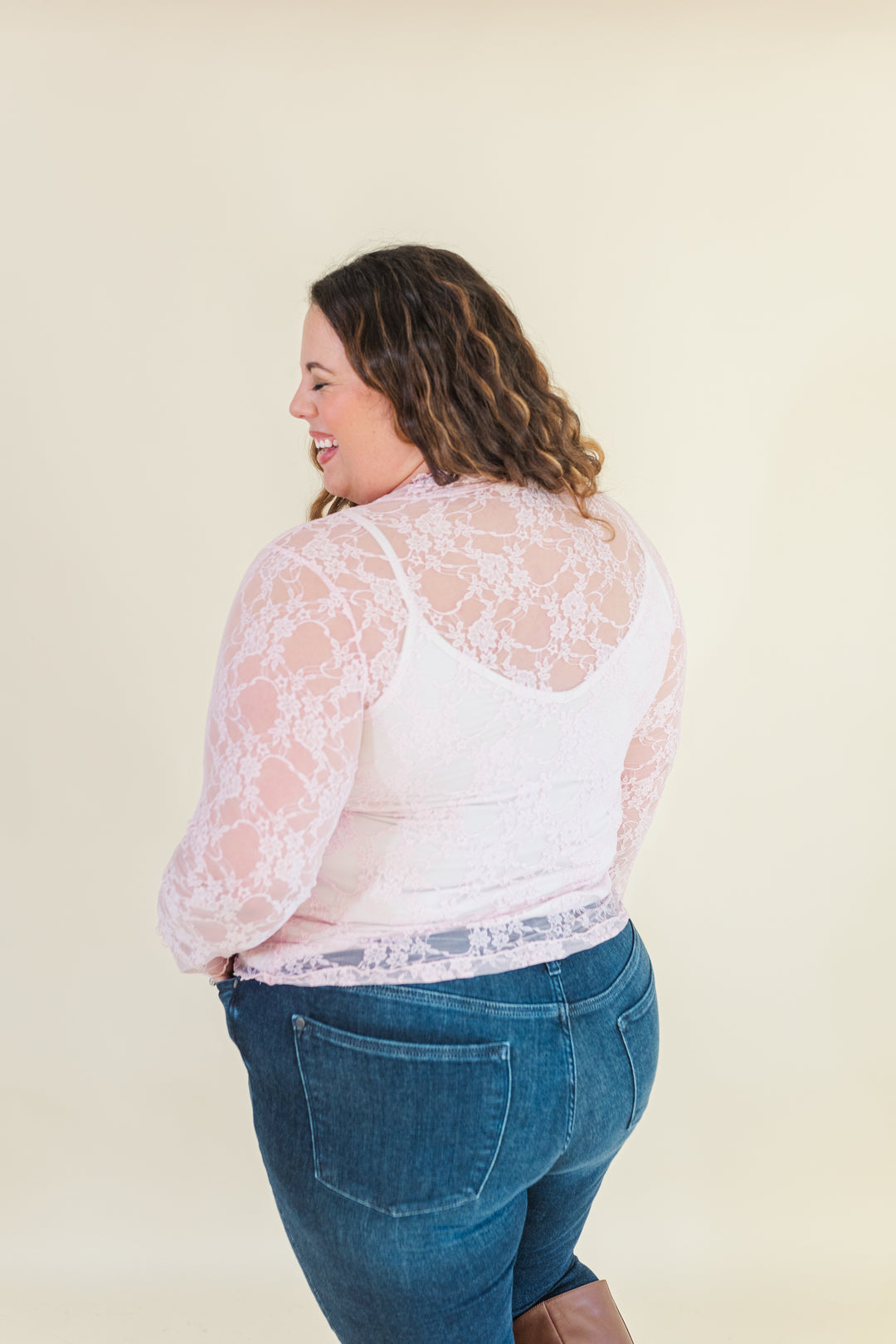 Emily Long Sleeve Lace Layering Top in Pink