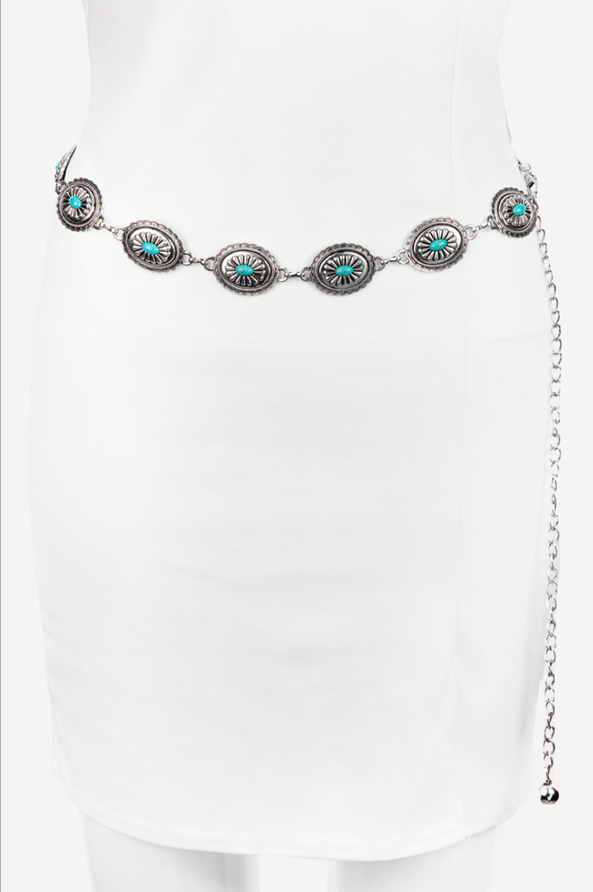 Plus Size Concho Belt - Silver with Turquoise