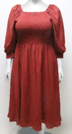 Kyla Long Sleeve Smocked Midi Dress in Burgundy